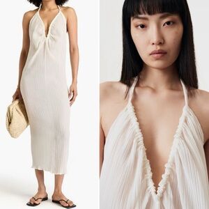 Bite Studios Parchment Ruched Organic Cotton & Organic Silk Halter Dress size 6